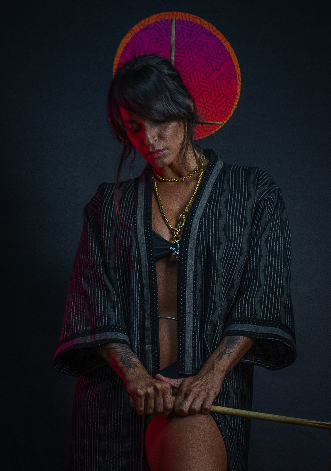 Open Kimono / Indonesian Woven Super Black Reversible - TRIBAL TRAILS